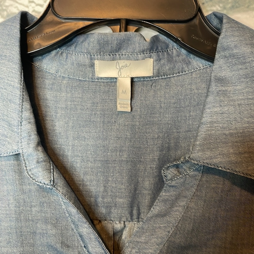 Joie Button Down Roll Sleeve Chambray Top Size M - image 2